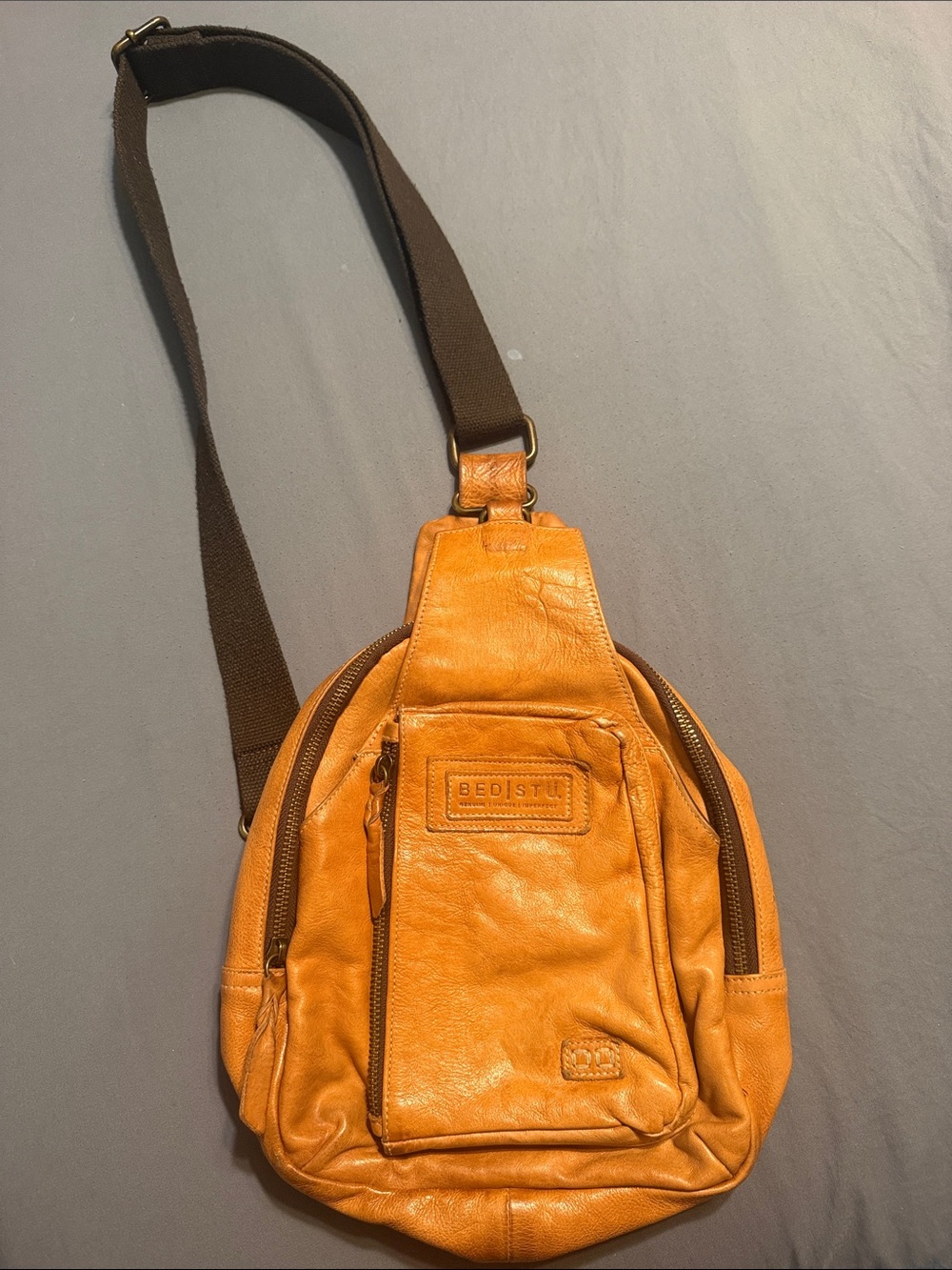 BED|STU  Cognac Leather Sling Bag with Brown Strap